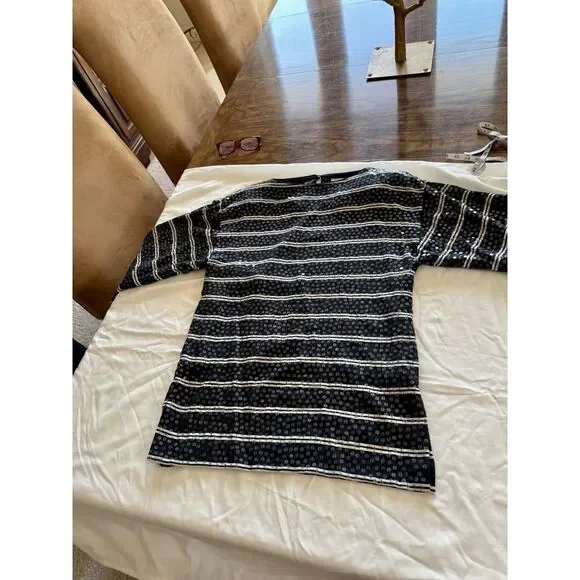 VTG‎ Womens Liz Claiborne Black & White Sequin Sheath 100% Silk Dress Lined Sz.4 - Picture 3 of 11